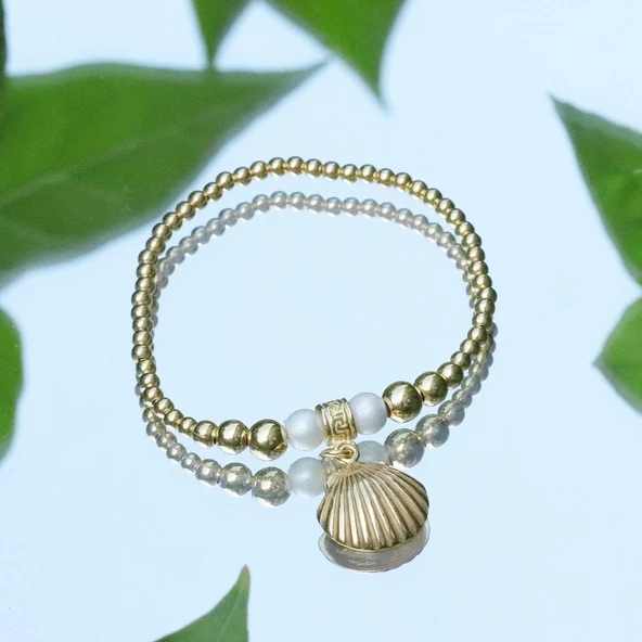 İstiridye Gold Kaplama Gümüş Bileklik - Resim 2