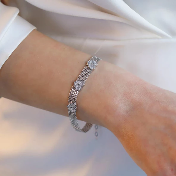 Hasır Kalpli Gümüş Bileklik - Resim 2