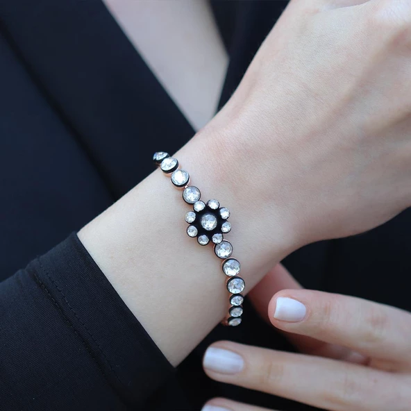 Çiçek Modeli Rose Gold Kaplama Elmas Montür Bileklik - Resim 3