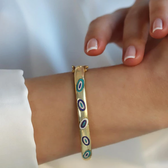 Fortuna Modeli Gold Kaplama Gümüş Kelepçe - Resim 4