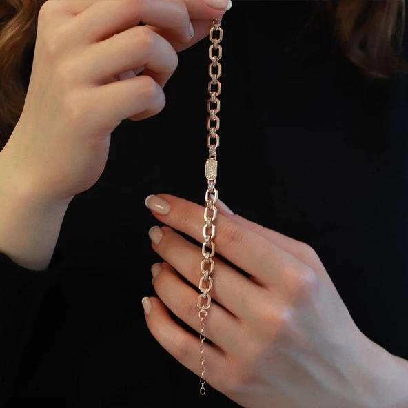 Rose Gold Kaplama Trend Gümüş Bileklik - Resim 2
