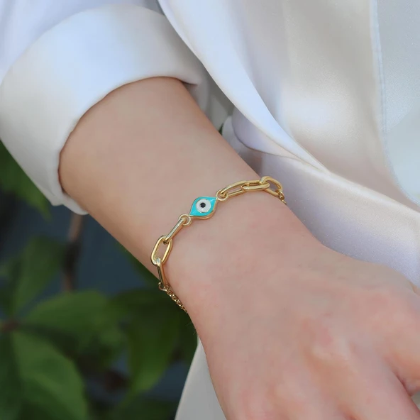 Fortuna Göz Mineli Gold Kaplama Gümüş Bileklik ürün görseli