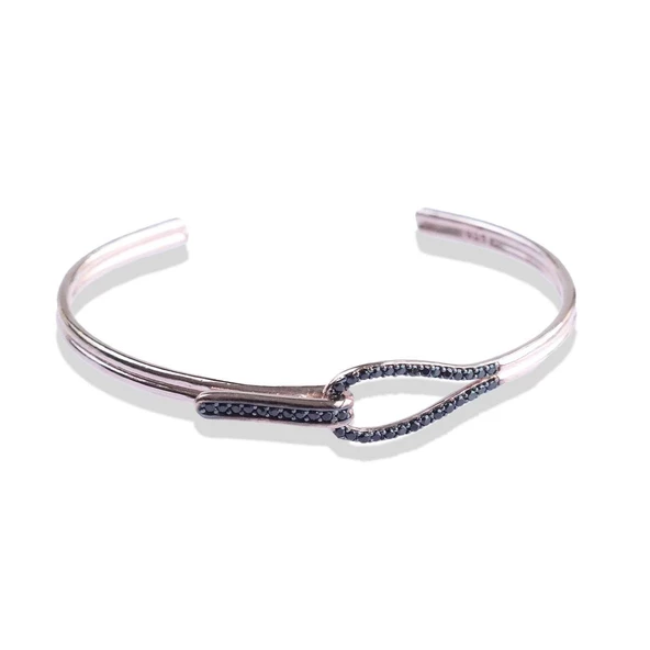 Düğüm Taşlı Rose Gold Kaplama Gümüş Kelepçe - Resim 3