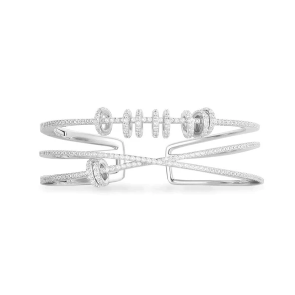 Apm Monaco Model Kayar Halkalı 3 Sıra Zirkon Taşlı 925 Ayar Gümüş Kelepçe - Resim 5