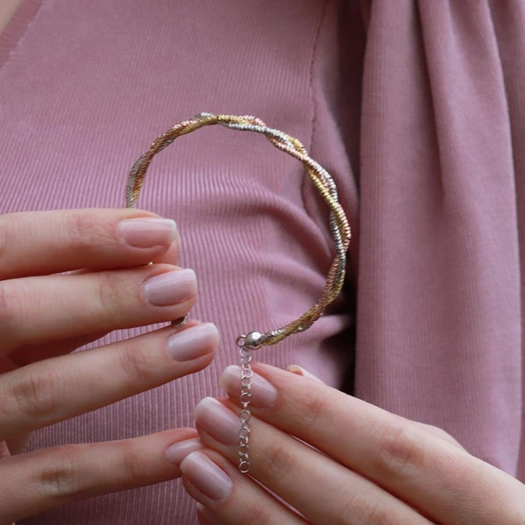 Örgü Model Dorika Gümüş Kelepçe - Resim 3