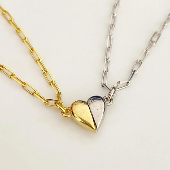 Mıknatıslı Kalp Çift Gümüş Bileklik - Resim 4