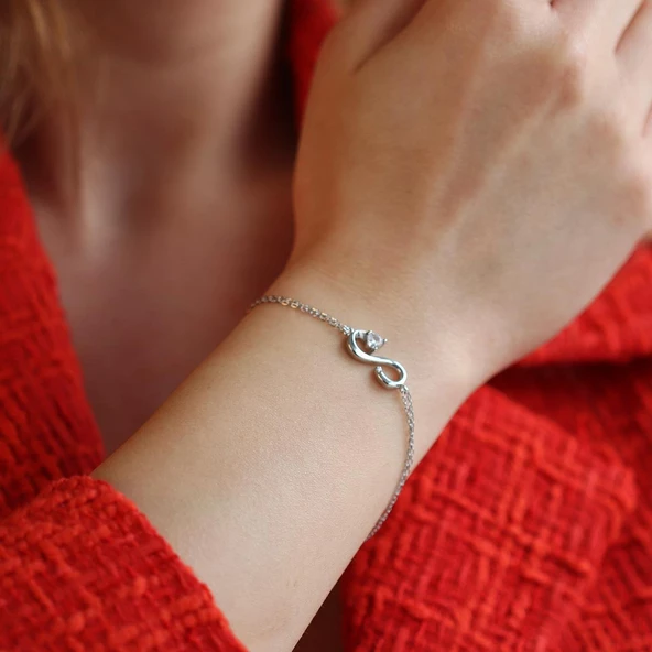 Sonsuzluk Modeli Kalp Taş Detaylı Gümüş Bileklik - Resim 2