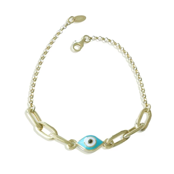 Fortuna Göz Mineli Gold Kaplama Gümüş Bileklik - Resim 4
