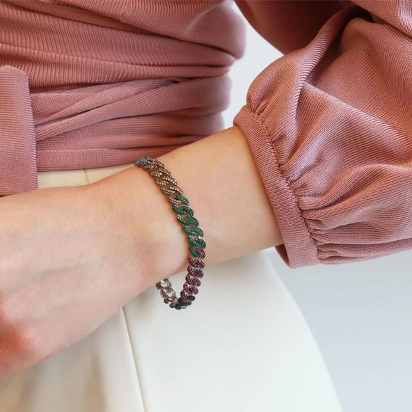 Rainbow Zirkon Taşlı Gurmet Modeli Zincir Kadın Bileklik ürün görseli 1