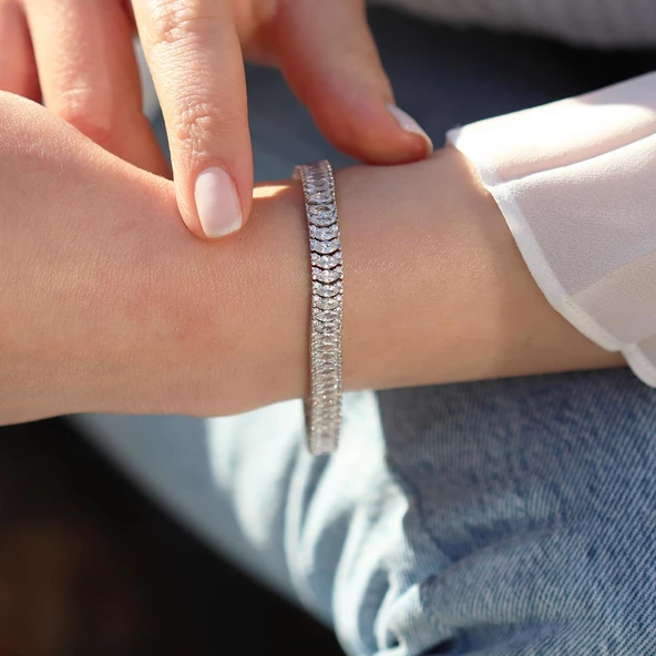 Mekik Modeli Zirkon Taşlı Su Yolu Gümüş Bileklik - Resim 4