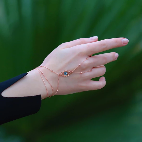 Göz Mineli Rose Gold Kaplama 925 Ayar Gümüş Şahmeran - Resim 3