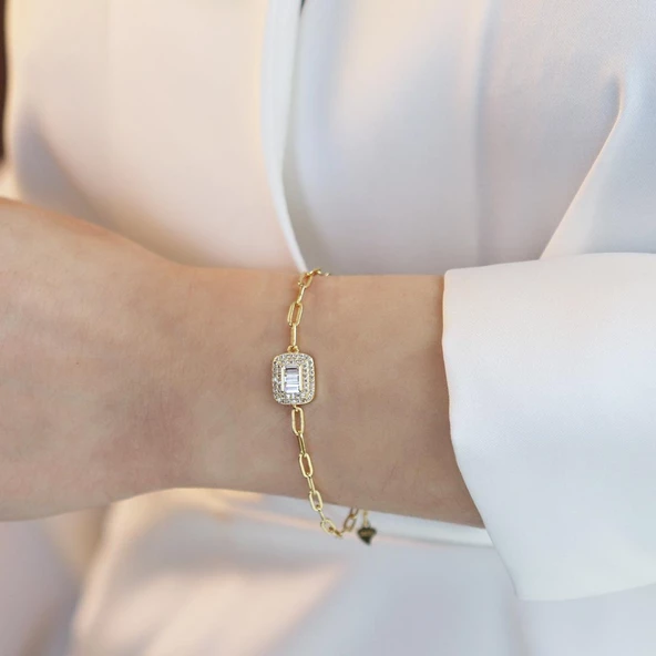 Baget Model Gold Kaplama Trend Gümüş Bileklik - Resim 3