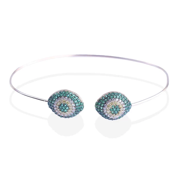 2'li Nazar Yeşil Taşlı Rose Gold Kaplama Gümüş Kelepçe - Resim 2