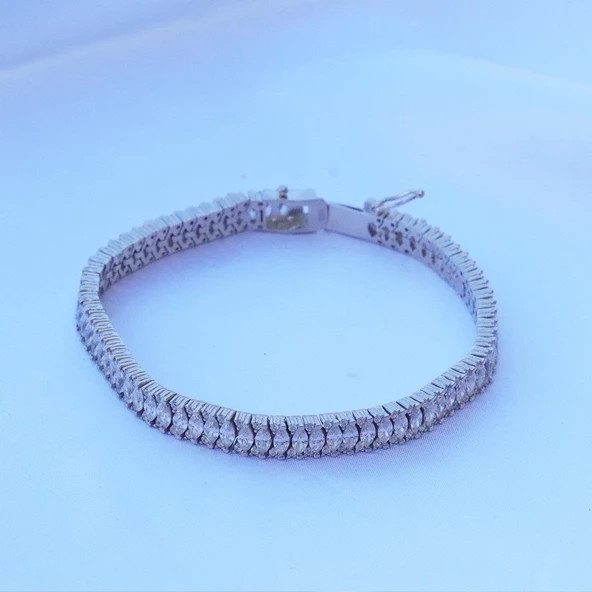 Mekik Modeli Zirkon Taşlı Su Yolu Gümüş Bileklik - Resim 2