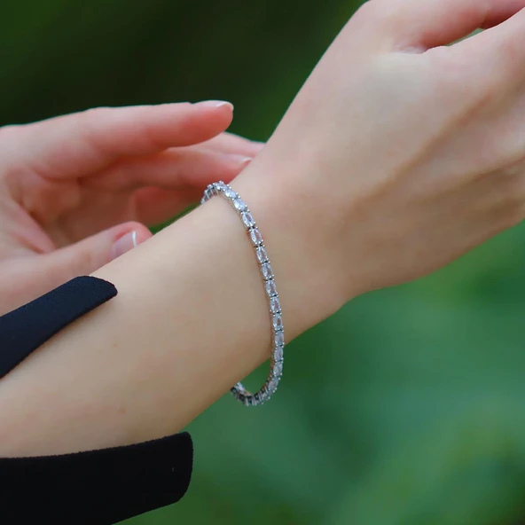 Elips Taşlı 925 Ayar Su Yolu Gümüş Bileklik - Resim 2