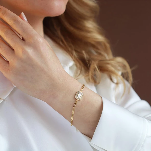 Baget Model Gold Kaplama Trend Gümüş Bileklik ürün görseli 1