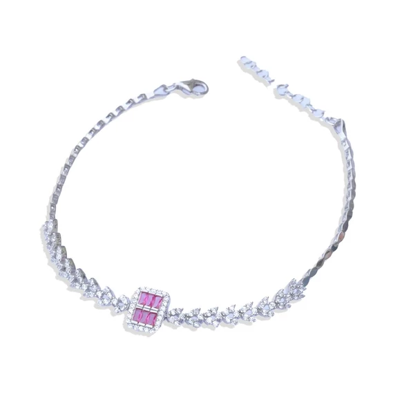 Baget Kesim Başak Modeli Kırmızı Taşlı Gümüş Bileklik - Resim 3