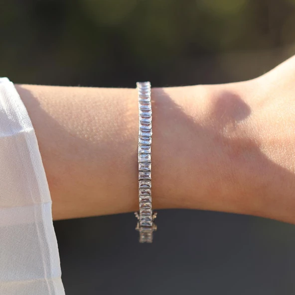 Baget Taşlı Su Yolu Gümüş Bileklik - Resim 3