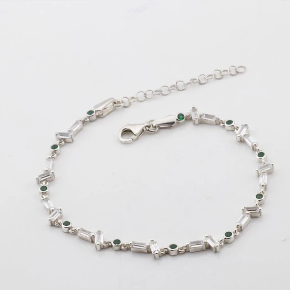 Mini Baget Taşlı Gümüş Bileklik - Resim 4