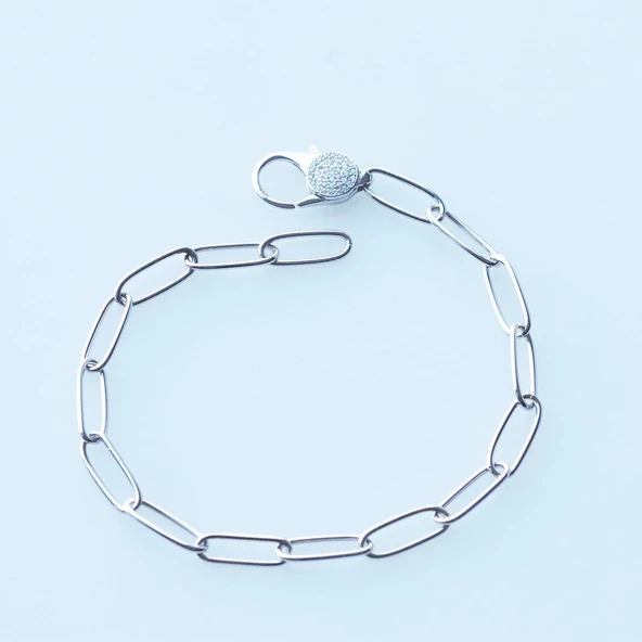 Zirkon Taşlı Ataç Zincir Gümüş Bileklik - Resim 5
