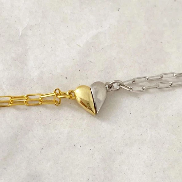 Mıknatıslı Kalp Çift Gümüş Bileklik - Resim 3