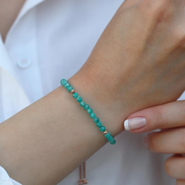 Firüze Taşlı Asansörlü Rose Gold Kaplama Gümüş Bileklik - Resim 3