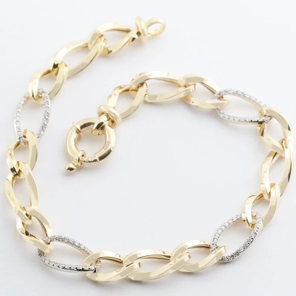 Zirkon Taşlı Geçmeli Gold Kaplama Hallow Bileklik - Resim 4