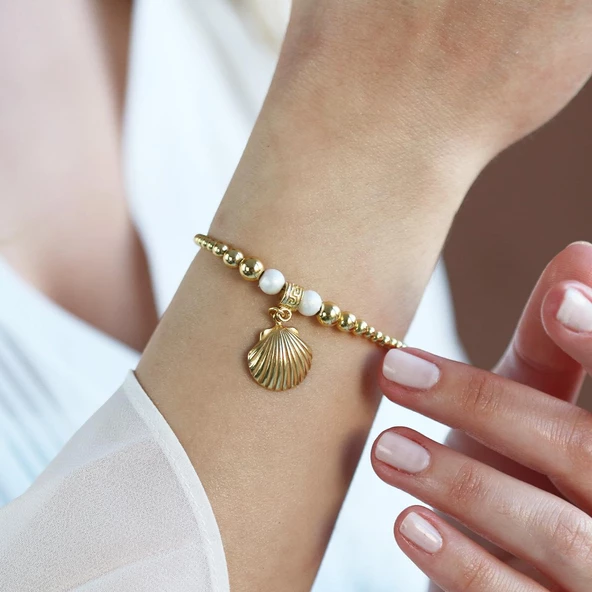 İstiridye Gold Kaplama Gümüş Bileklik - Resim 4