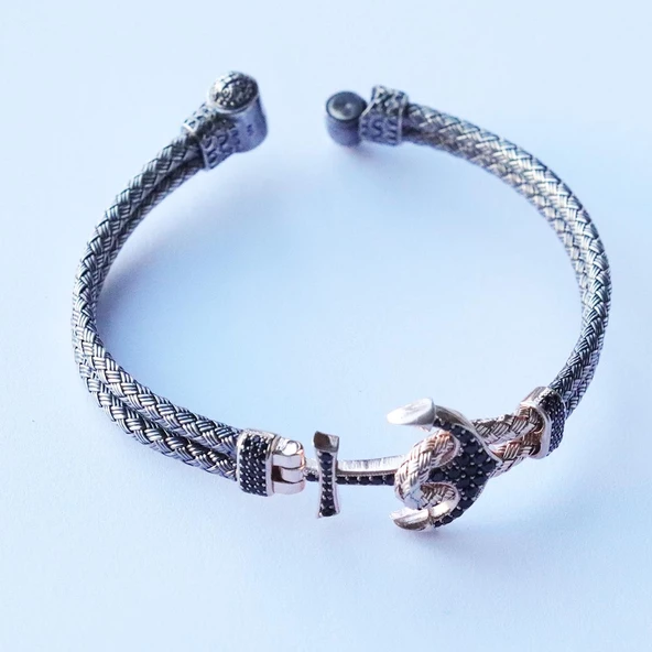 Çapa Zirkon Taşlı Gümüş Kazaziye Bileklik - Resim 5