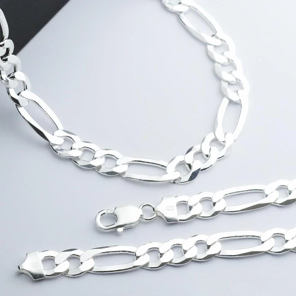 8 mm Figaro Gümüş Zincir Kolye - Resim 2