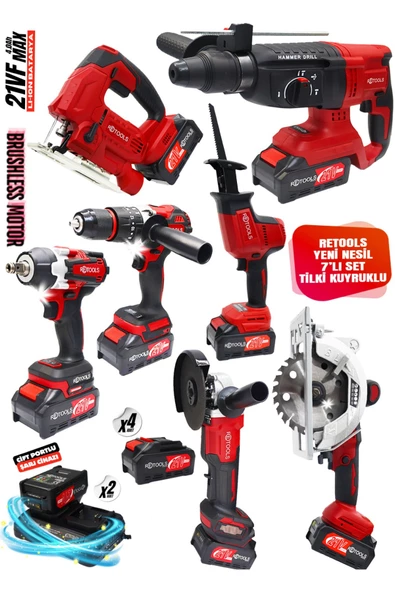 RETOOLS 7'Lİ SET KIRIMIZI( DEKUPAJ+DAİRE TESTERE+TİLKİ KUYRUĞU) - 1