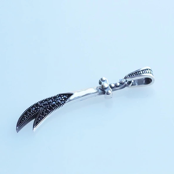 Zirkon Taşlı Kılıç Erkek Gümüş Kolye Ucu - Resim 2