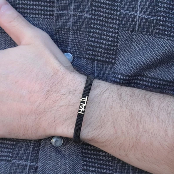 Kişiye Özel İsimli Gümüş Erkek Bilekliliği ürün görseli 1