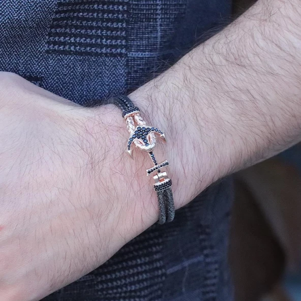 Çapa Zirkon Taşlı Gümüş Kazaziye Bileklik - Resim 2