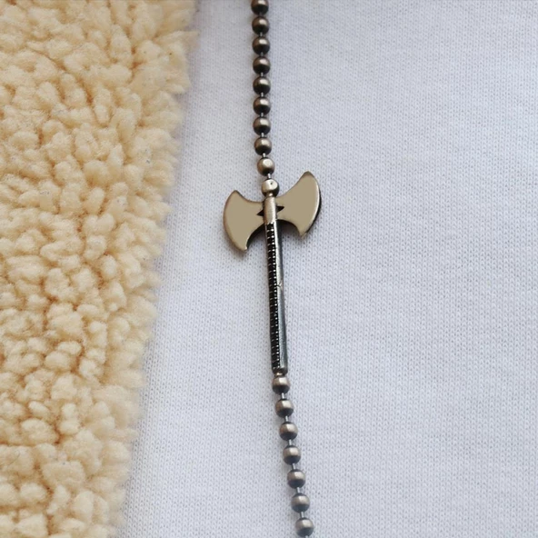 Zirkon Taşlı Balta Gümüş Erkek Kolye - 3