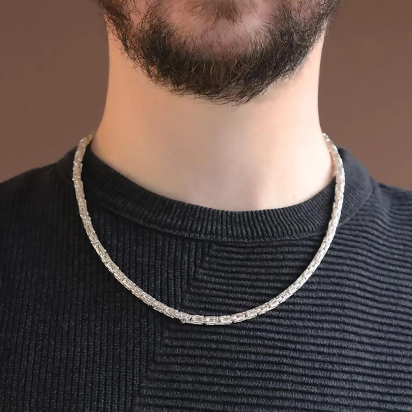 Kral Modeli Oksitsiz 55cm 4mm Gümüş Kolye - Resim 3