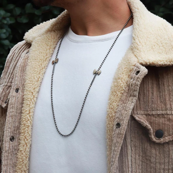 Zirkon Taşlı Balta Gümüş Erkek Kolye - 2