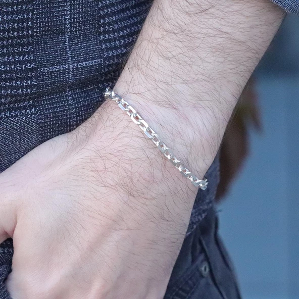 Traşlı Forsa Gümüş Erkek Bilekliği - Resim 2