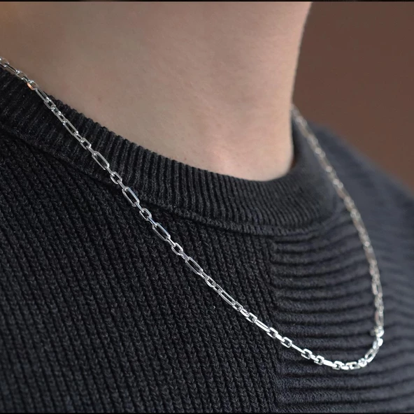 3+1 Forsa 3mm Gümüş Zincir Kolye - Resim 2