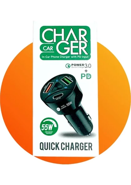 CR10 3 Çıkışlı Çakmaklık Şarj Seti USB Type-C Car Charger 55W Pd Q