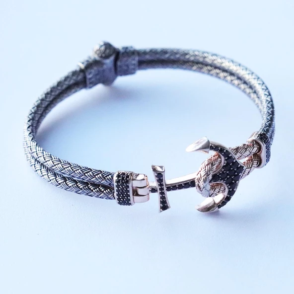 Çapa Zirkon Taşlı Gümüş Kazaziye Bileklik - Resim 4