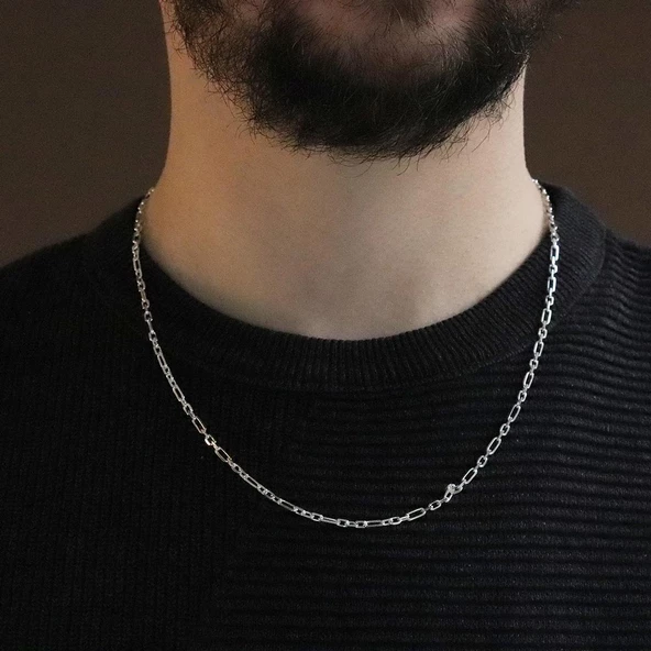 3+1 Forsa 3mm Gümüş Zincir Kolye - Resim 3