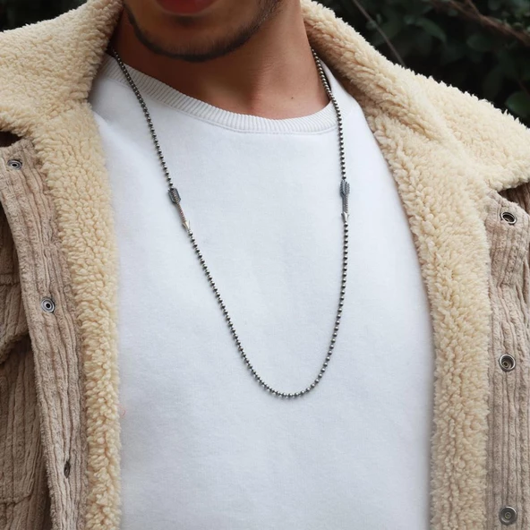 Ok Figürlü Zirkon Taşlı Gümüş Erkek Kolyesi - Resim 3