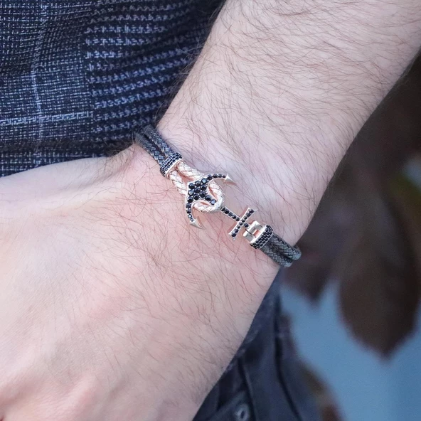 Çapa Zirkon Taşlı Gümüş Kazaziye Bileklik - Resim 3