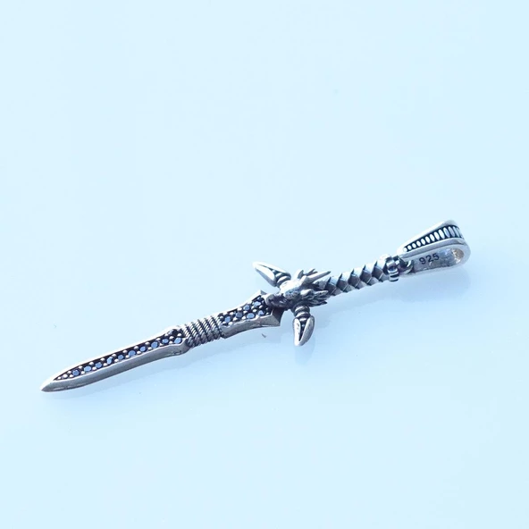 Keçi Başlı Kılıç Gümüş Erkek Kolye Ucu - Resim 2