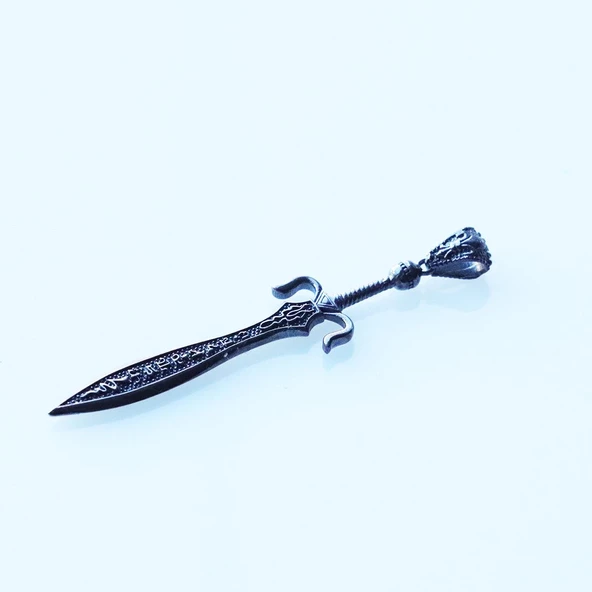 Siyah Oksitli Kılıç Gümüş Erkek Kolye Ucu - Resim 2
