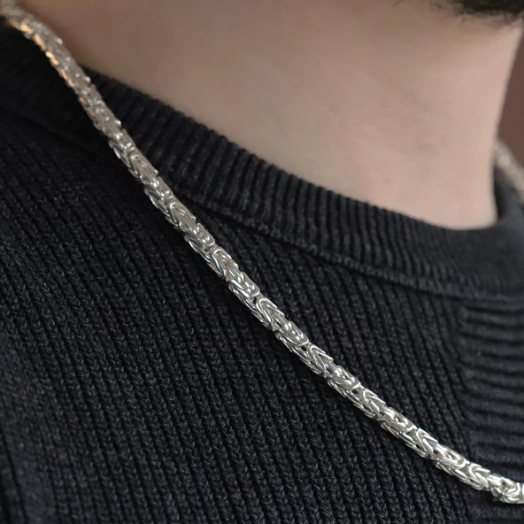 Kral Modeli Oksitsiz 55cm 4mm Gümüş Kolye - Resim 2