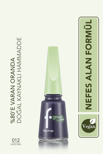 Flormar Parlak Bitişli Nefes Alabilen Vegan Oje-green Up Nail Enamel-012 Space Gray-4251903324090