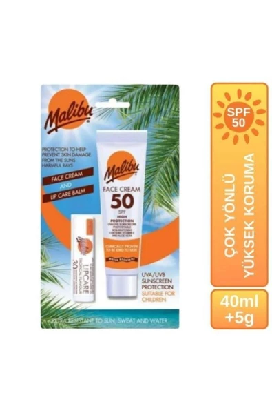 Malibu Güneş Koruyucu Yüz Losyonu Spf50 Dudak Koruyucu & Nemlendirici Spf30