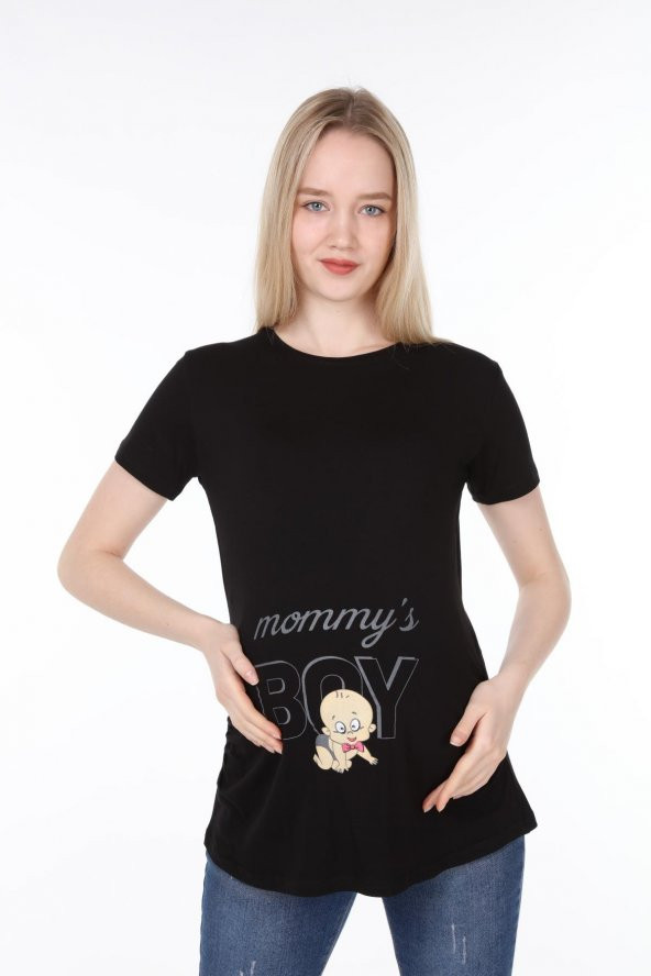 IŞŞIL 4476-Annesinin Oğlu Viskon Hamile Kısa Kol T-Shirt